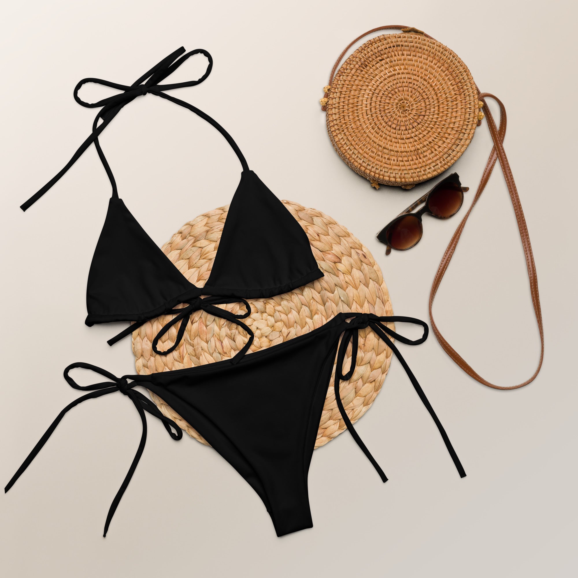 Women's Black Buttery Soft Recycled String Bikini With UPF 50+