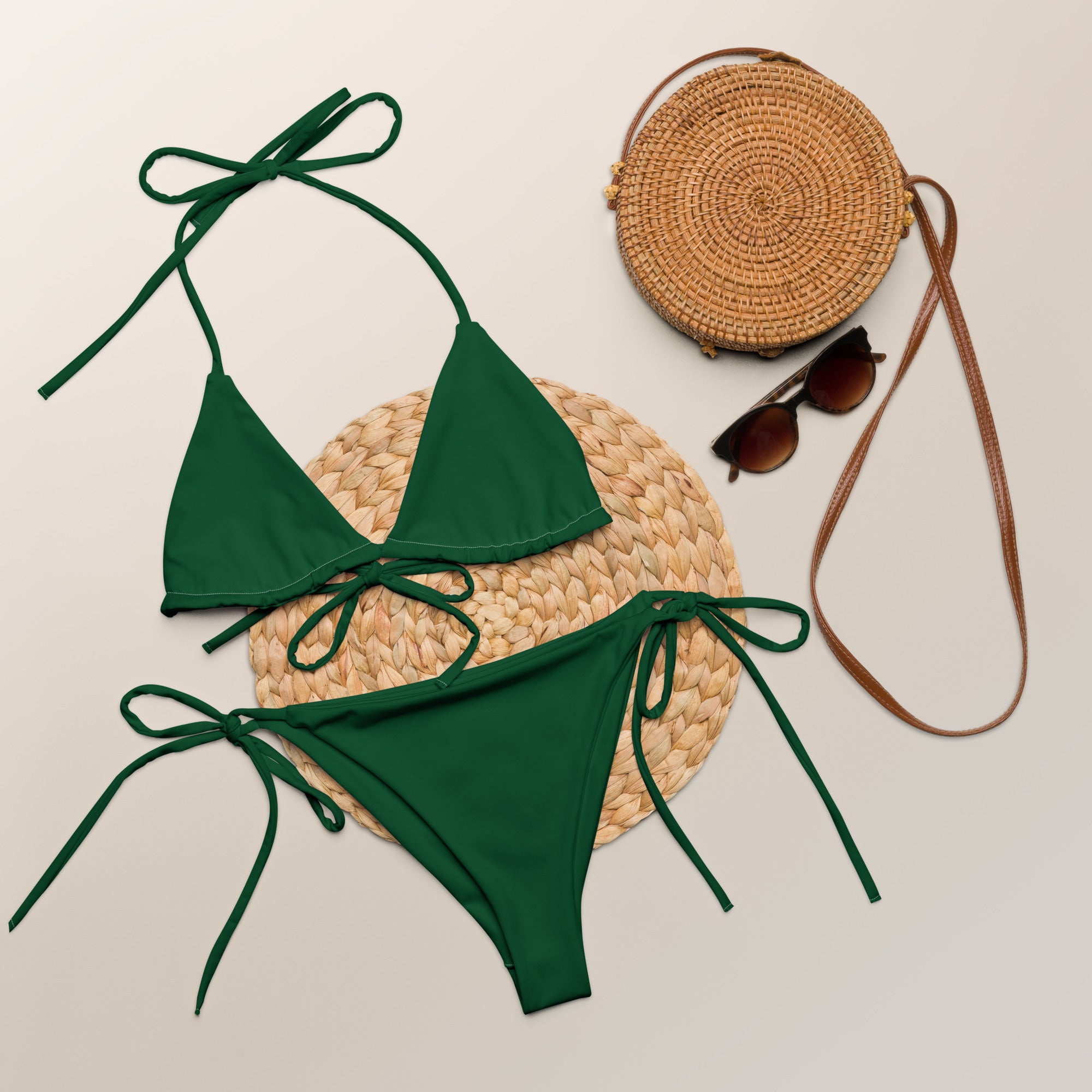 Women's Dark Green Buttery Soft Recycled String Bikini With UPF 50+