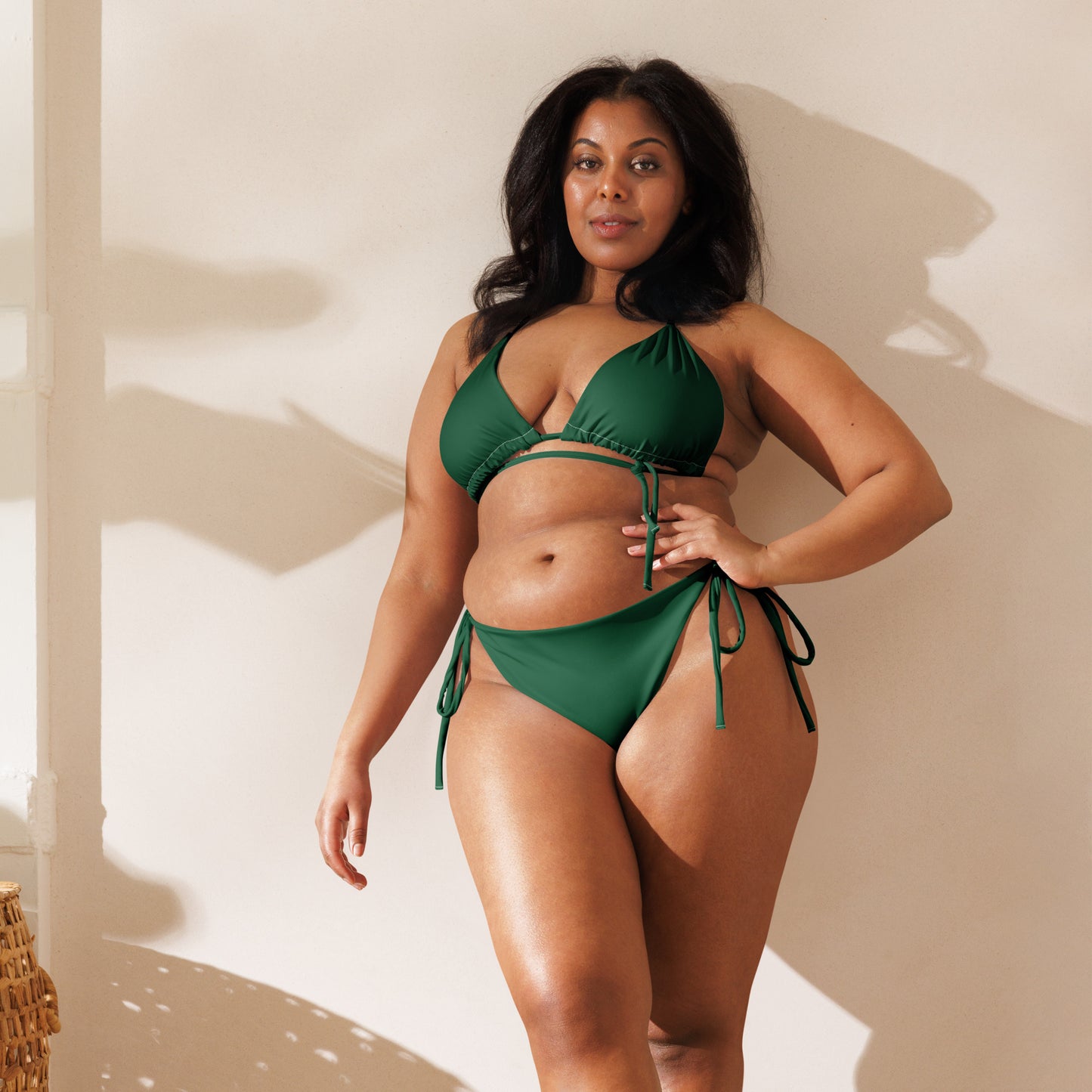 Women's Dark Green Buttery Soft Recycled String Bikini With UPF 50+