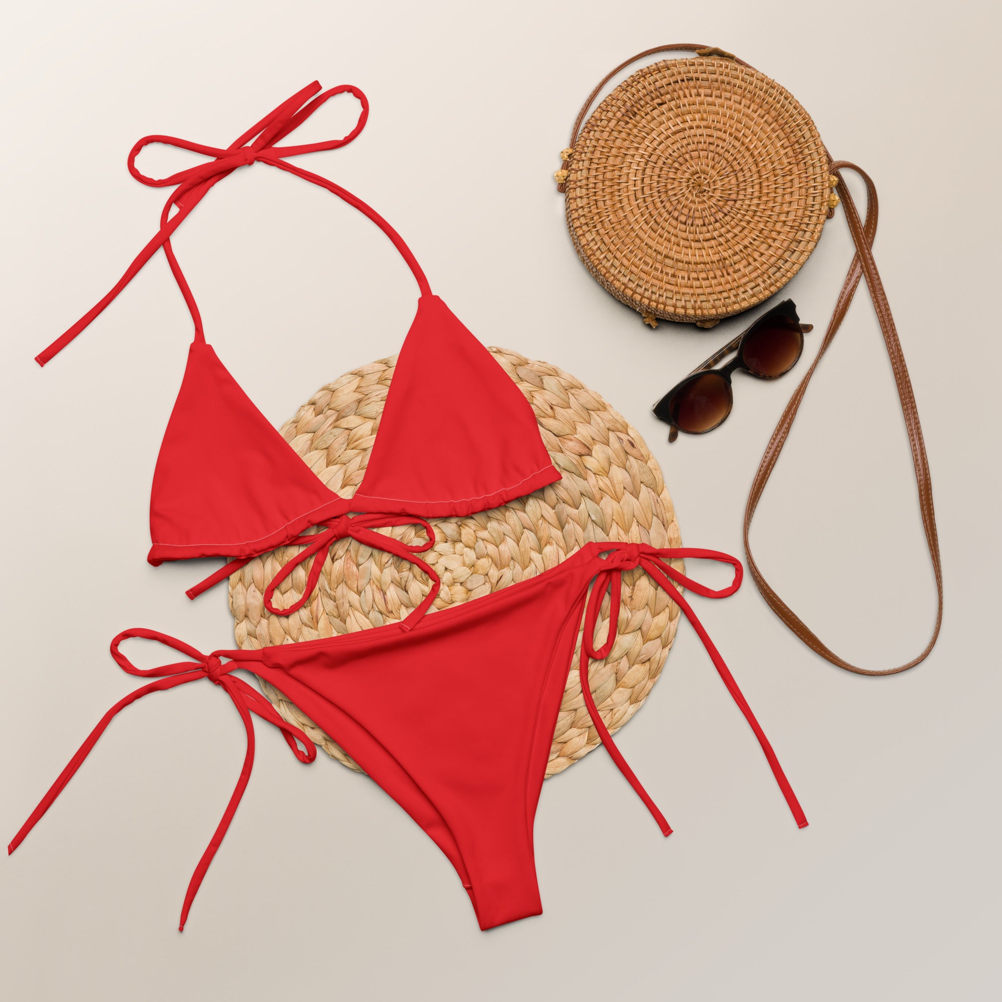 Women's Red Buttery Soft Recycled String Bikini With UPF 50+