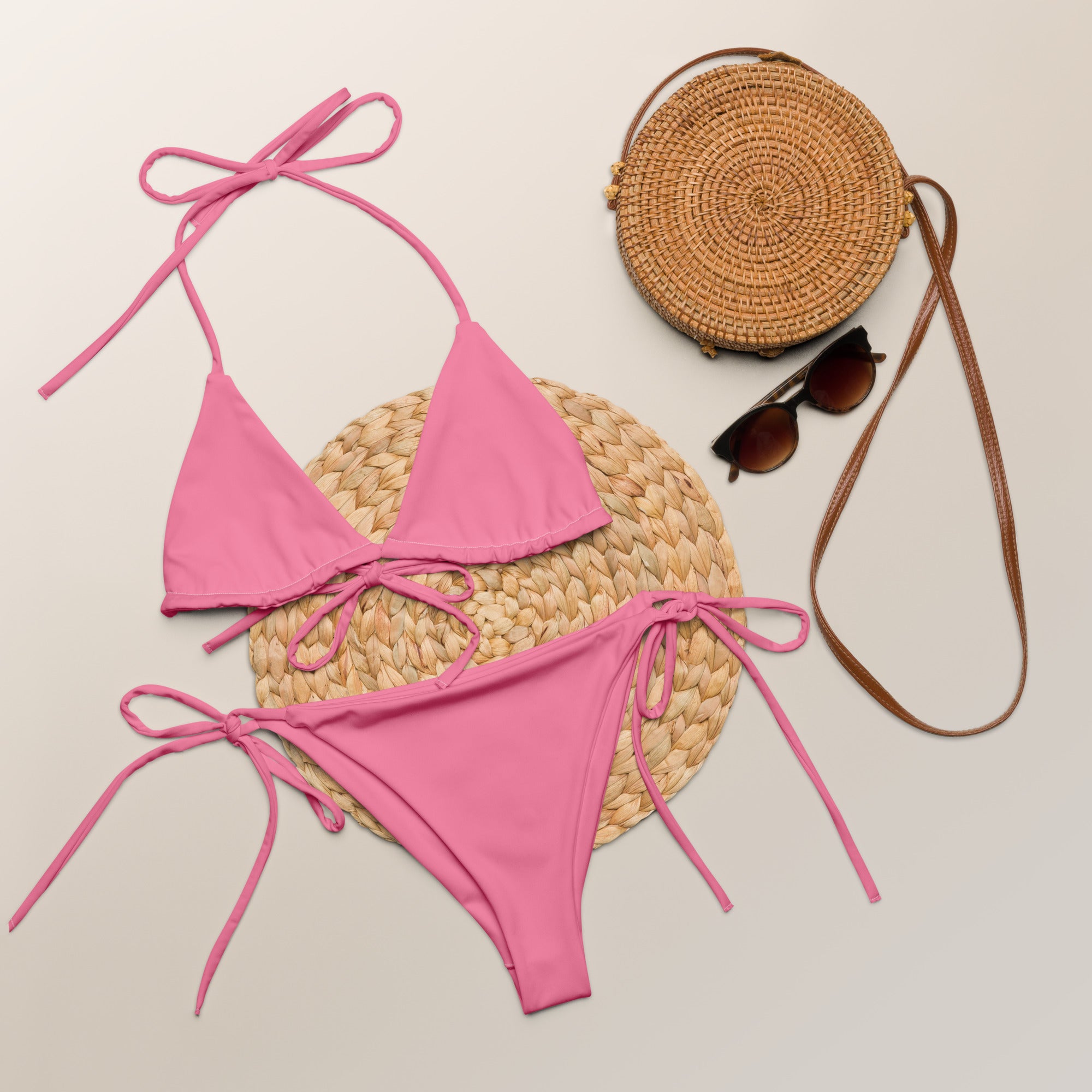 Women's Pink Buttery Soft Recycled String Bikini With UPF 50+