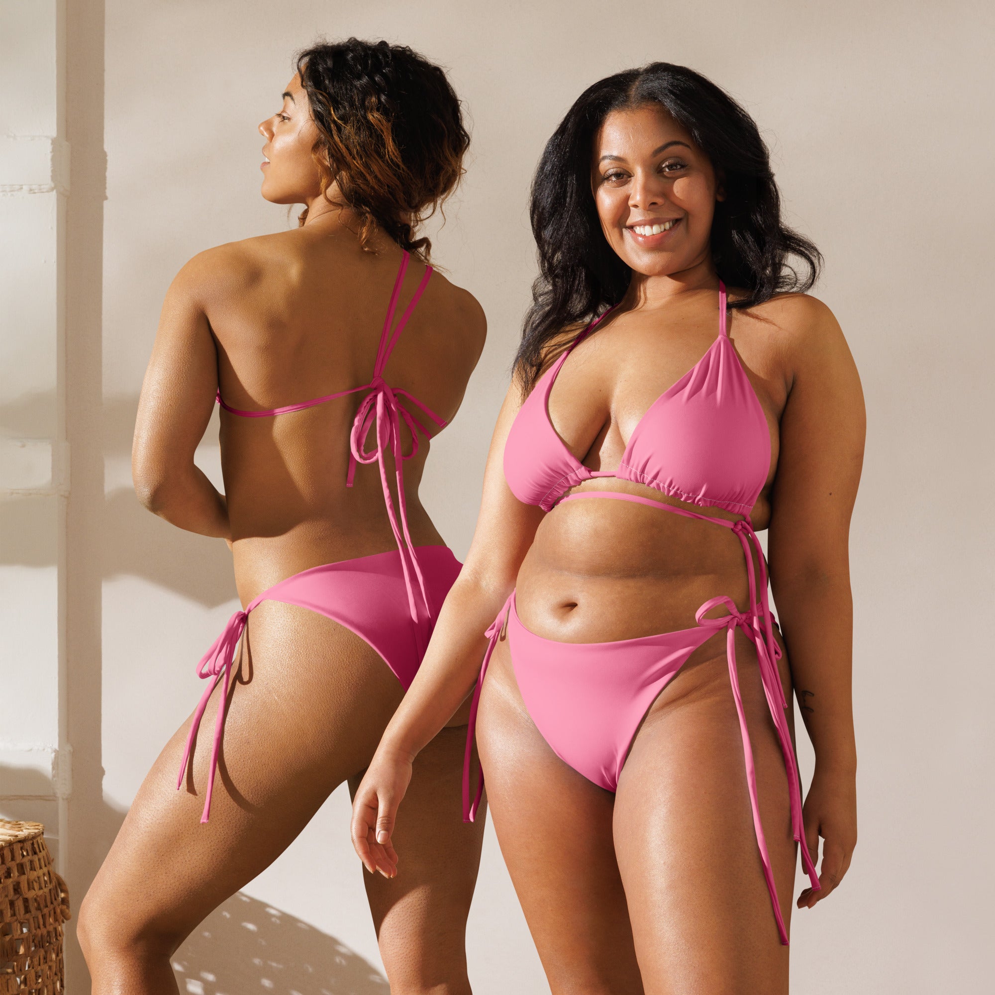 Women's Pink Buttery Soft Recycled String Bikini With UPF 50+