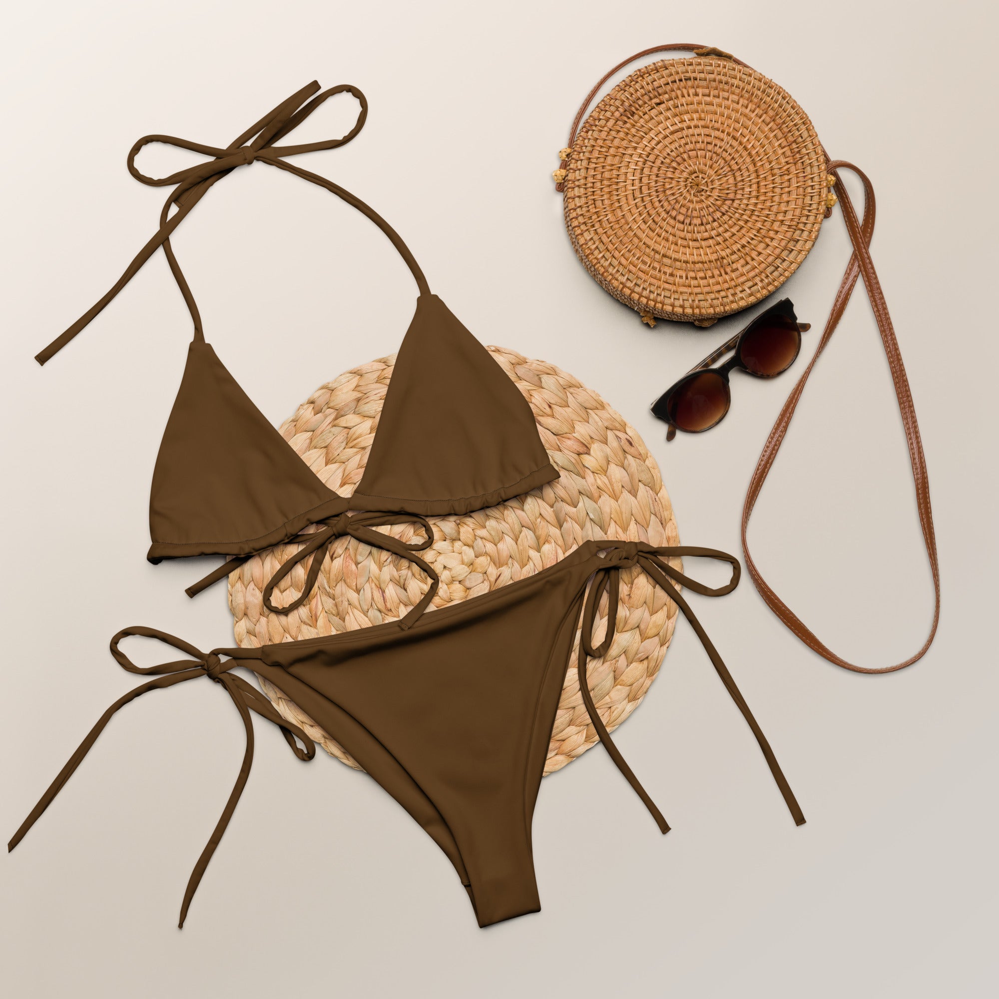 Women's Brown Buttery Soft Recycled String Bikini With UPF 50+