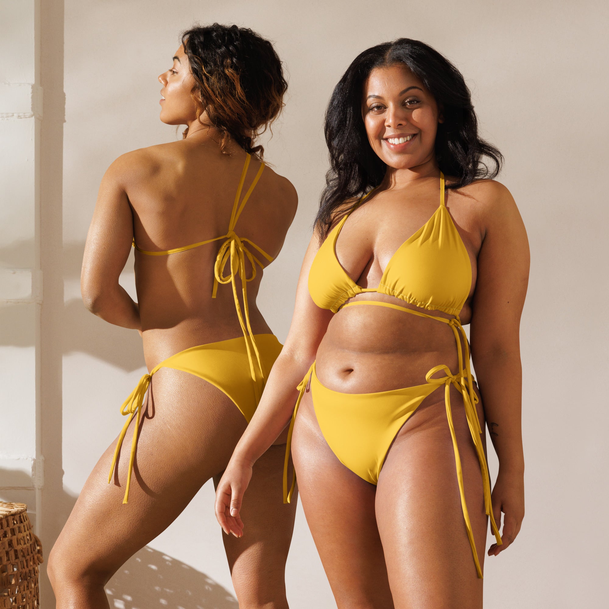 Women's Yellow Buttery Soft Recycled String Bikini With UPF 50+