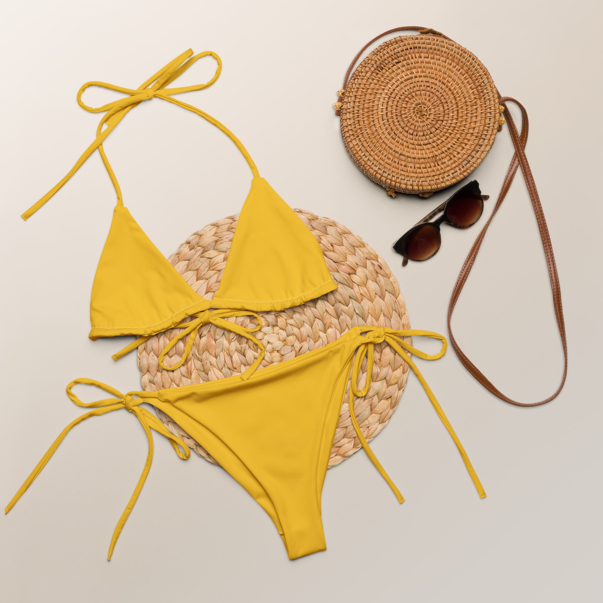 Women's Yellow Buttery Soft Recycled String Bikini With UPF 50+