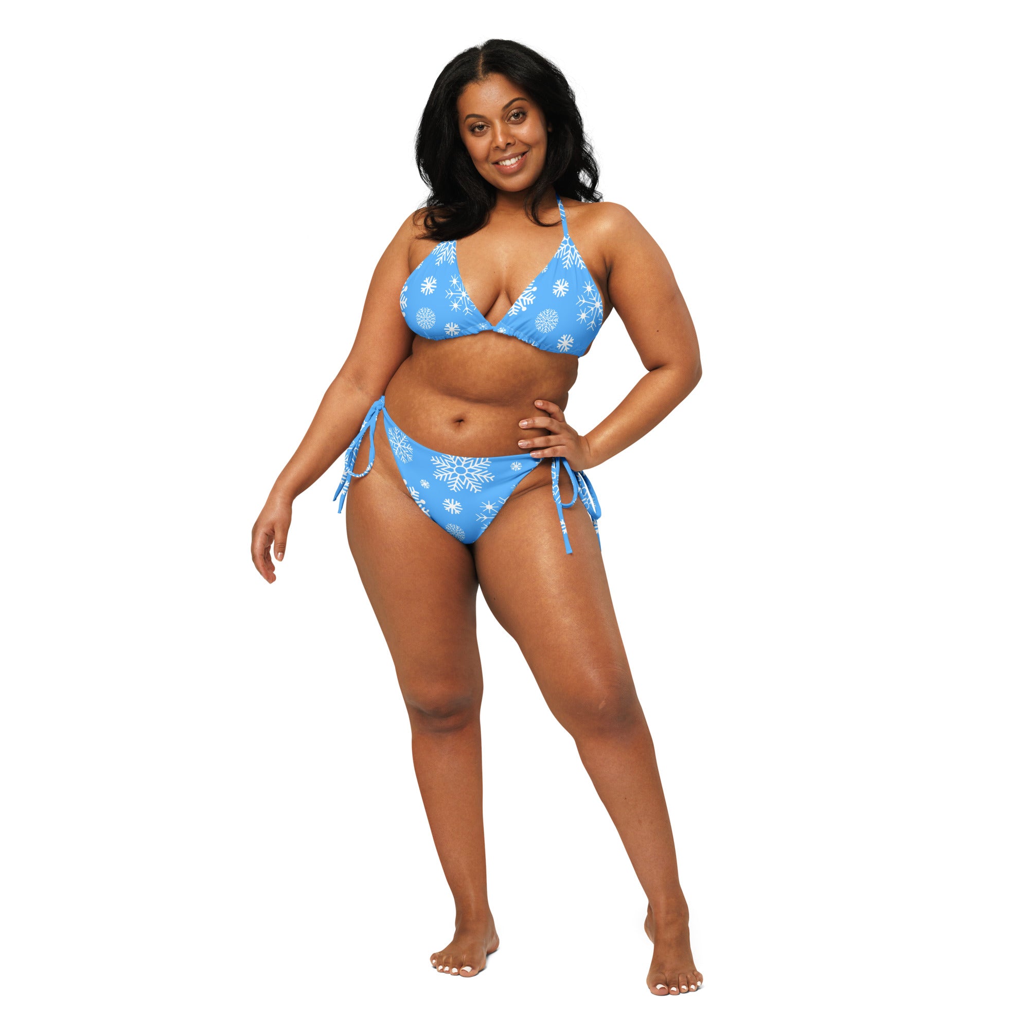 Women's Blue Snowflake Buttery Soft Recycled String Bikini With UPF 50+