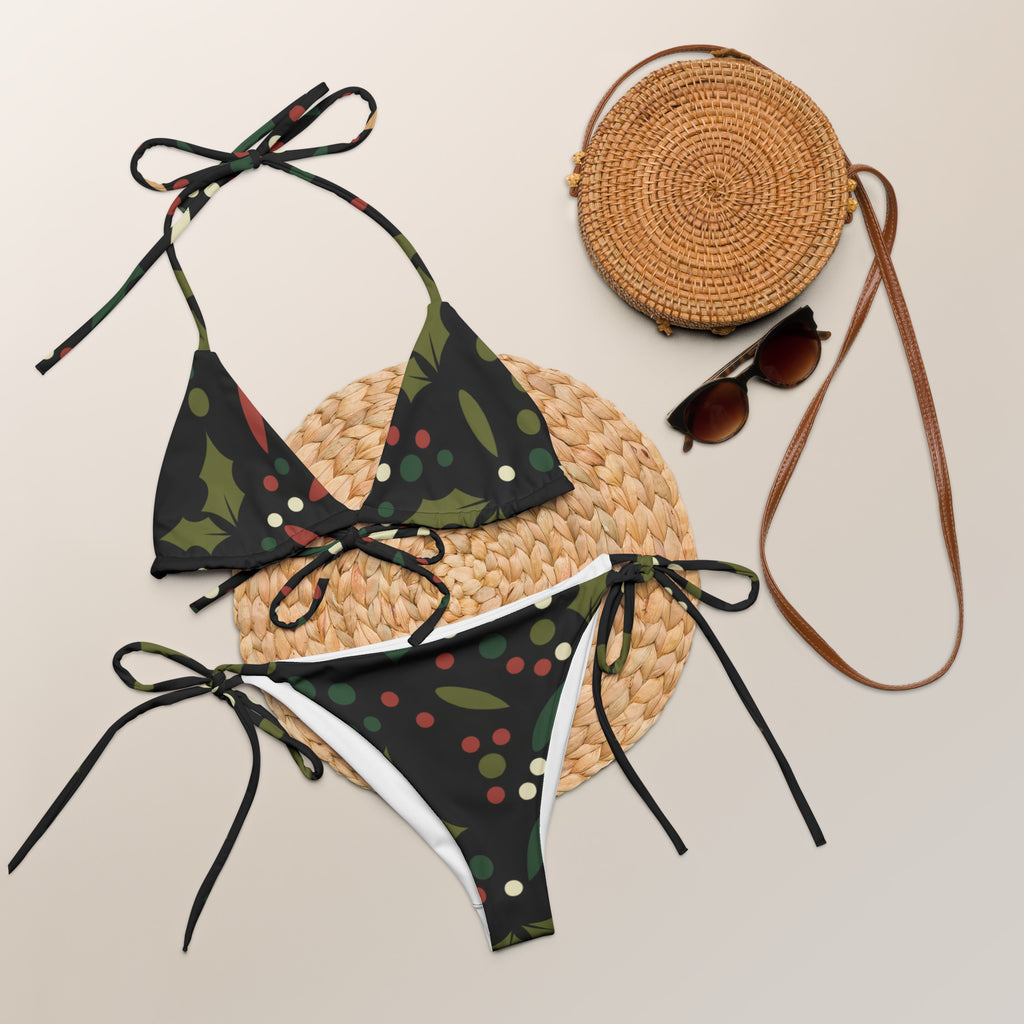 Women's Holly Berry Christmas Buttery Soft Recycled String Bikini With UPF 50+