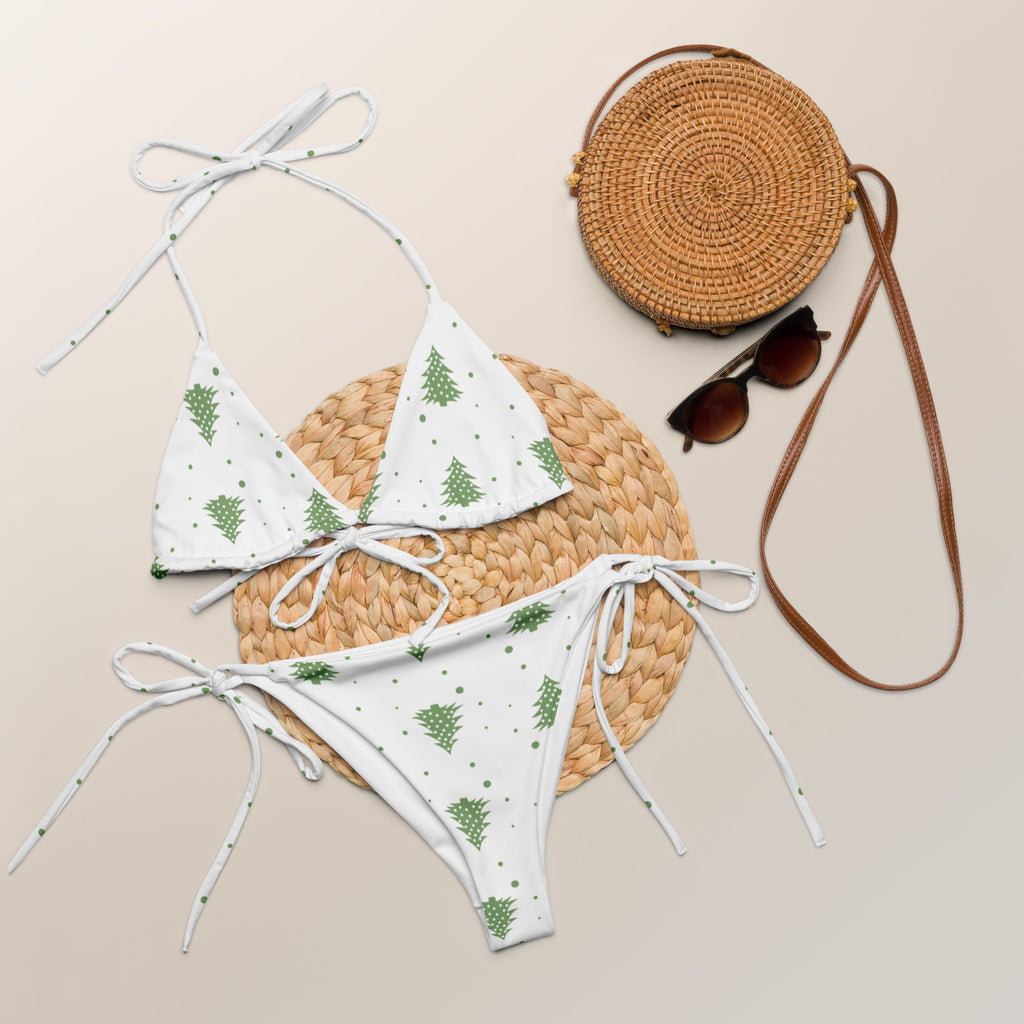 Women's Christmas Tree Buttery Soft Recycled String Bikini With UPF 50+
