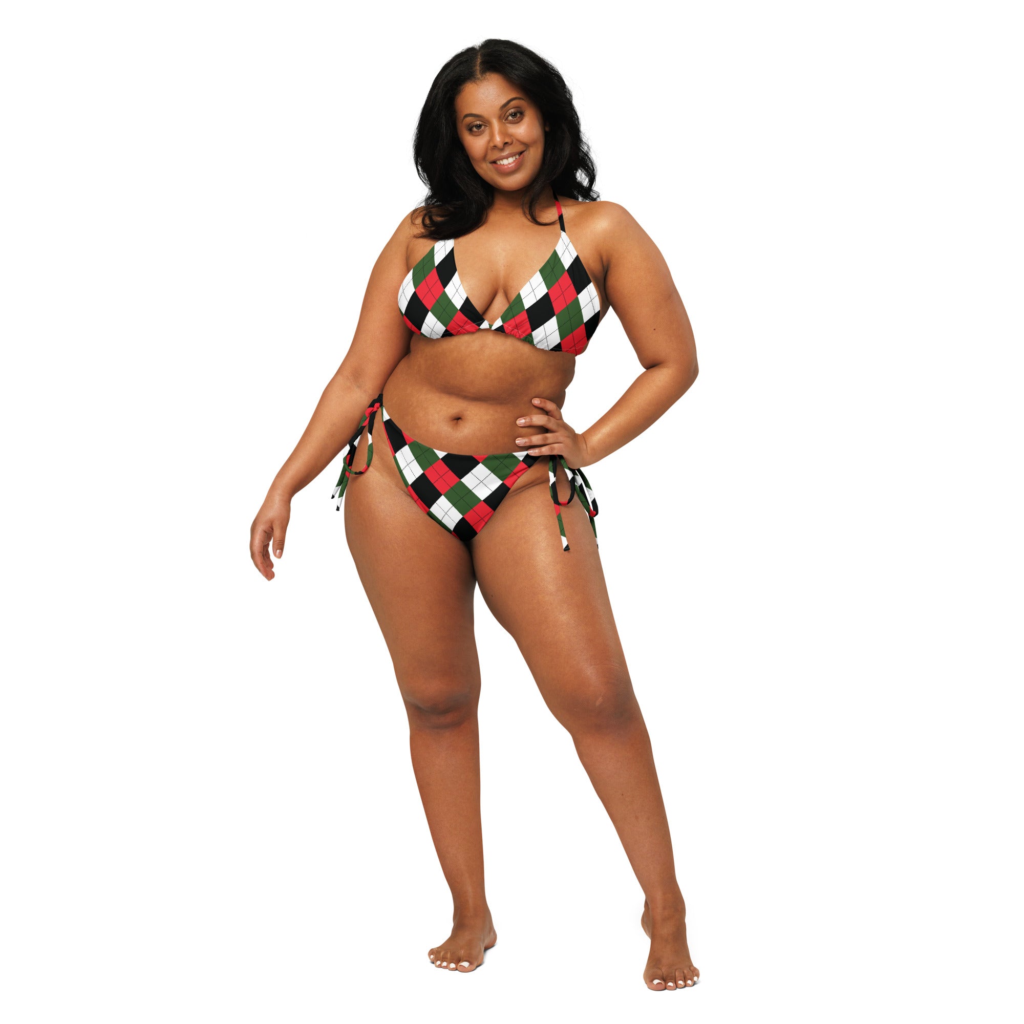 Women's Christmas Argyle Buttery Soft Recycled String Bikini With UPF 50+