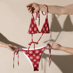 Women's Red Christmas Snowflake Buttery Soft Recycled String Bikini With UPF 50+