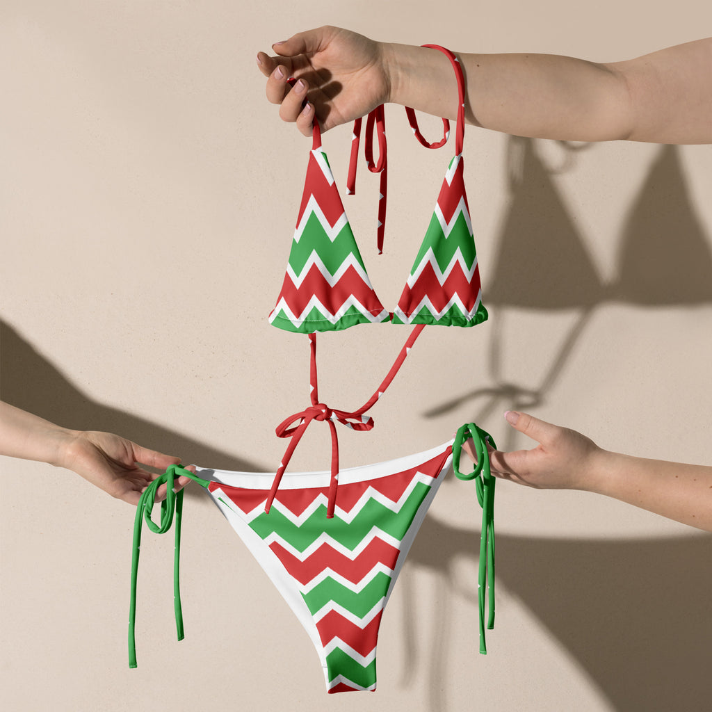 Women's Christmas Chevron Stripe Buttery Soft Recycled String Bikini With UPF 50+