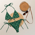 Women's Green Candy Cane Christmas Buttery Soft Recycled String Bikini With UPF 50+