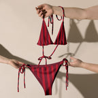 Women's Red Candy Cane Stripe Buttery Soft Recycled String Bikini With UPF 50+