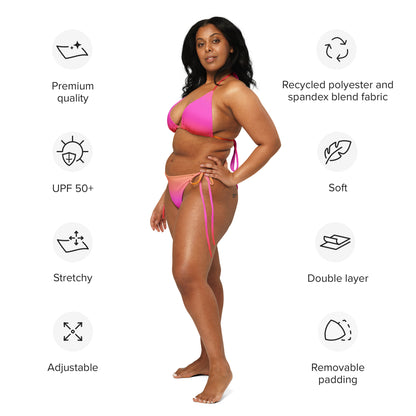 Women's Pink Sunset Ombre Buttery Soft Recycled String Bikini With UPF 50+