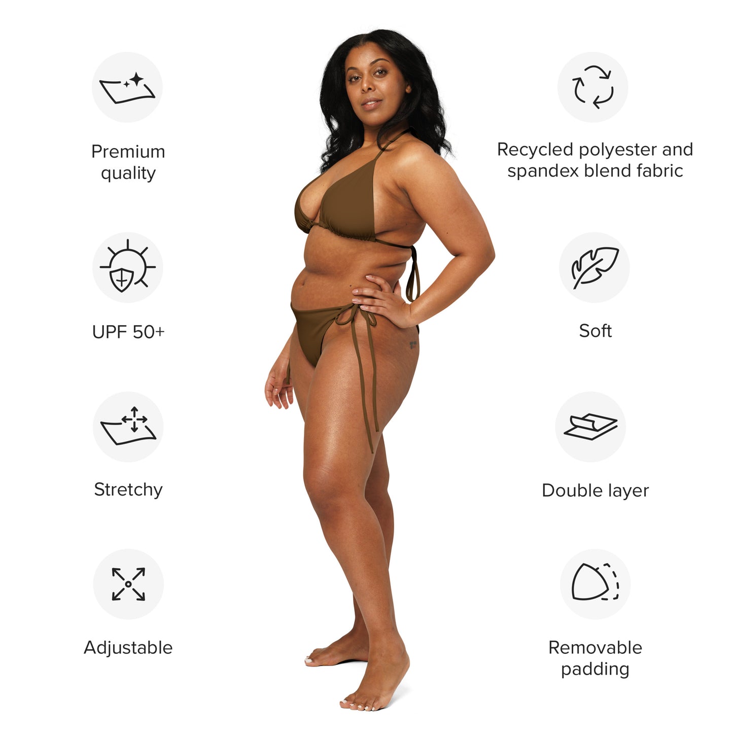 Women's Brown Buttery Soft Recycled String Bikini With UPF 50+