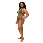 Women's Green Candy Cane Christmas Buttery Soft Recycled String Bikini With UPF 50+