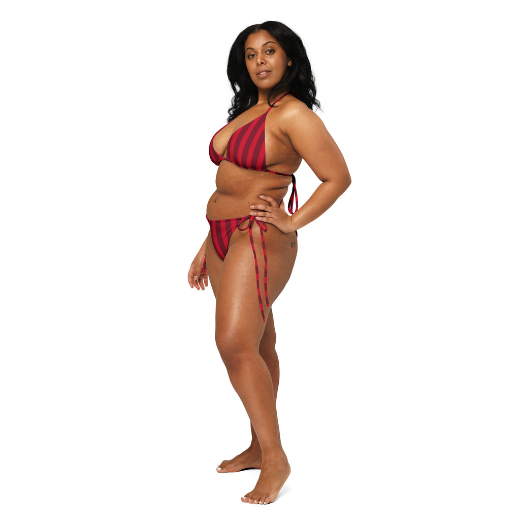 Women's Red Candy Cane Stripe Buttery Soft Recycled String Bikini With UPF 50+