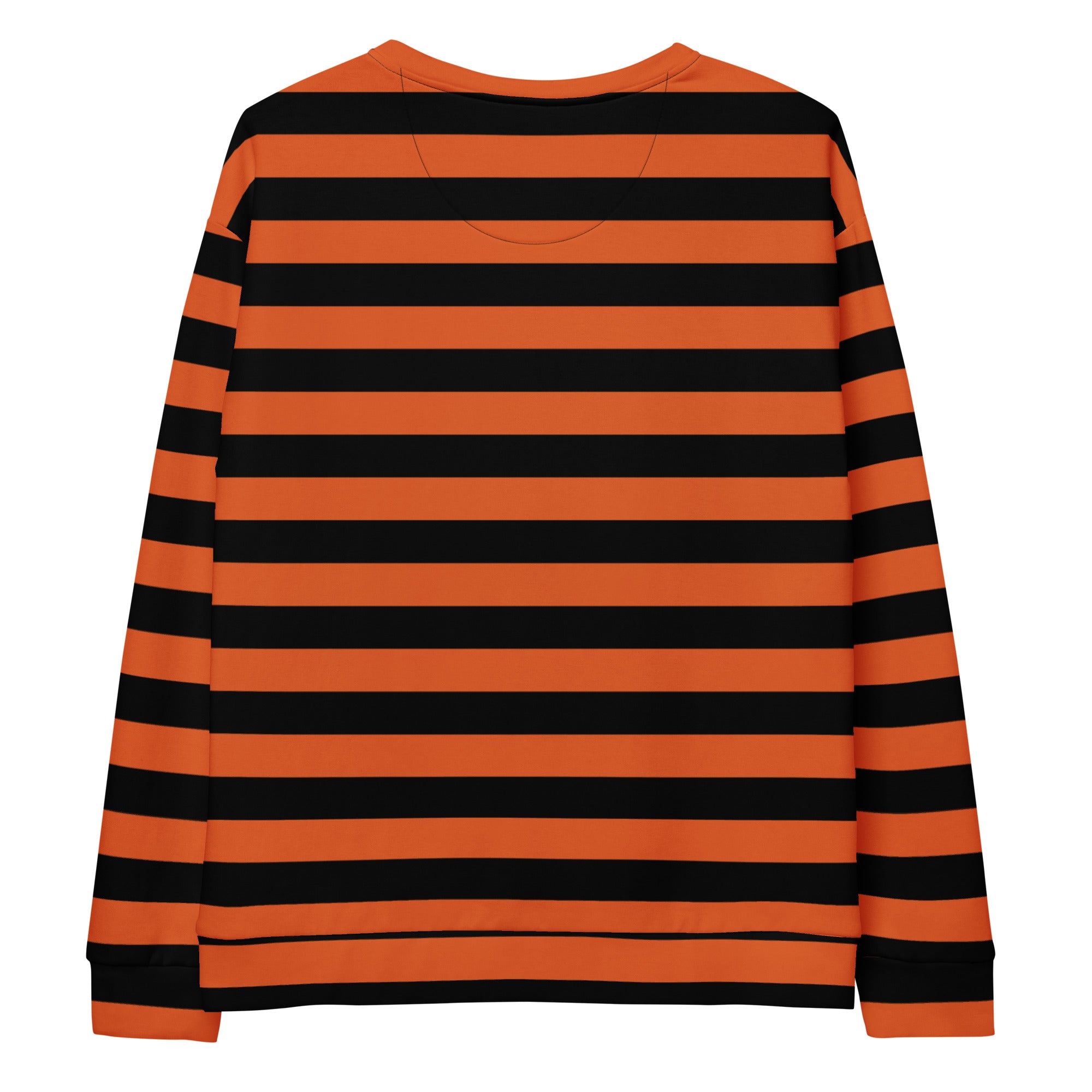 Orange and black striped halloween sweatshirt with brushed inner fleece fabric featuring a long-sleeved top design