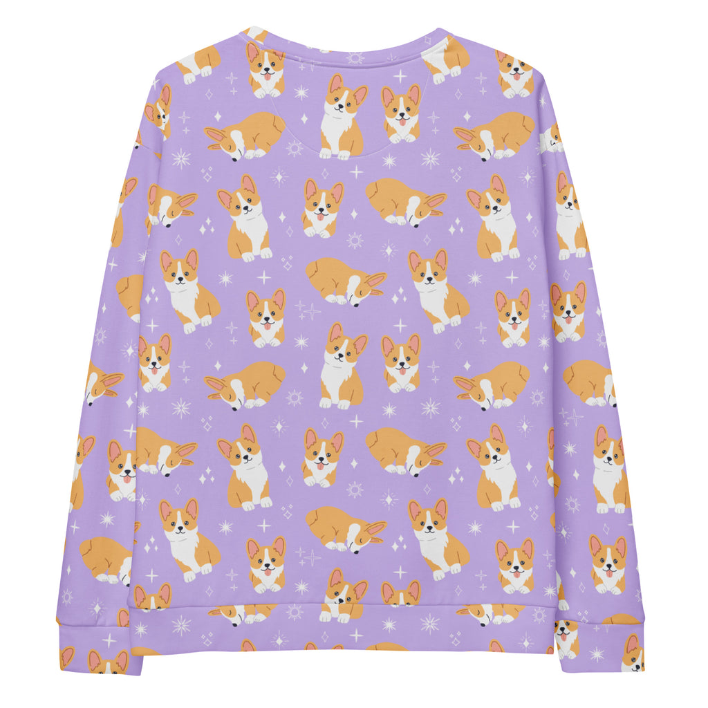 Purple Corgi Dog Sweatshirt With Brushed Inner Fleece Fabric
