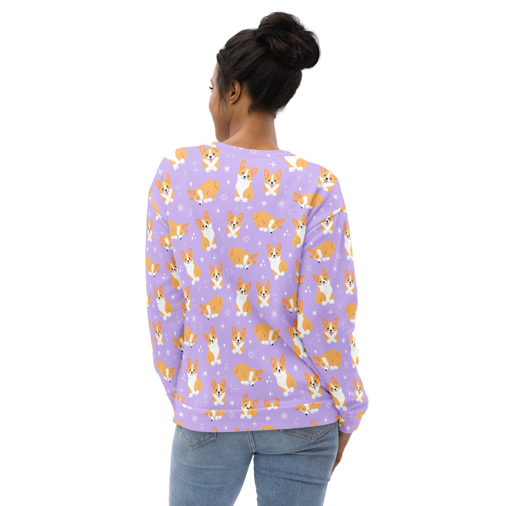 Purple Corgi Dog Sweatshirt With Brushed Inner Fleece Fabric