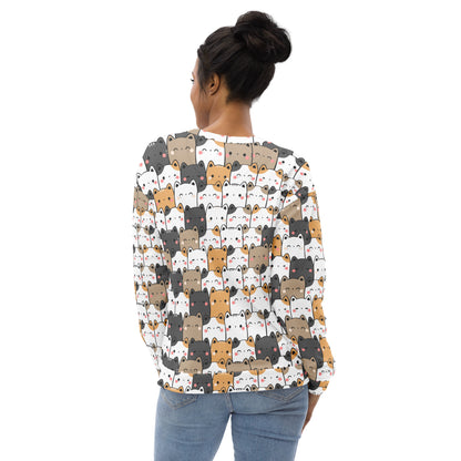 Kawaii Cat Face Sweatshirt With Brushed Inner Fleece Fabric