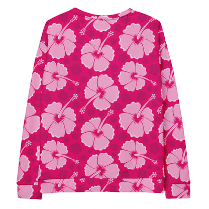 Tropical Pink Hibiscus Sweatshirt With Brushed Inner Fleece Fabric
