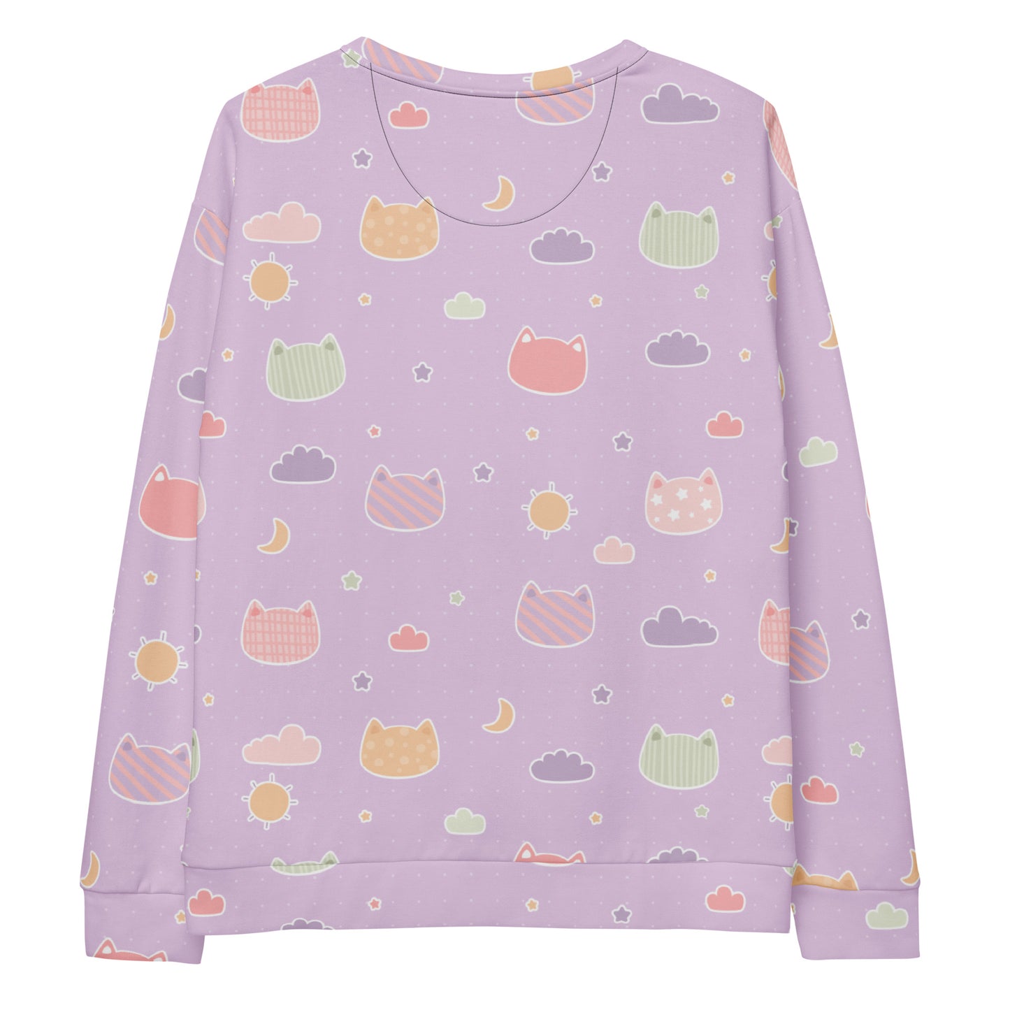 Pastel Purple Kawaii Cats & Clouds Sweatshirt With Brushed Inner Fleece Fabric