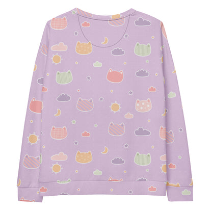 Pastel Purple Kawaii Cats & Clouds Sweatshirt With Brushed Inner Fleece Fabric