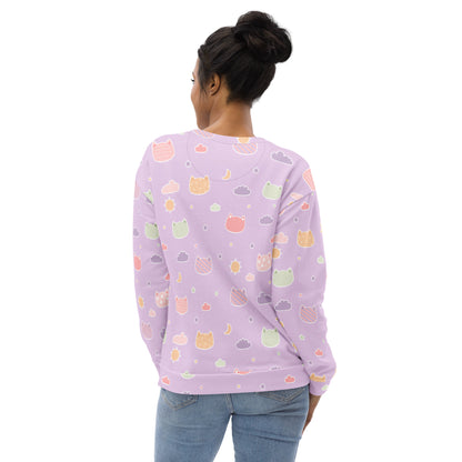 Pastel Purple Kawaii Cats & Clouds Sweatshirt With Brushed Inner Fleece Fabric