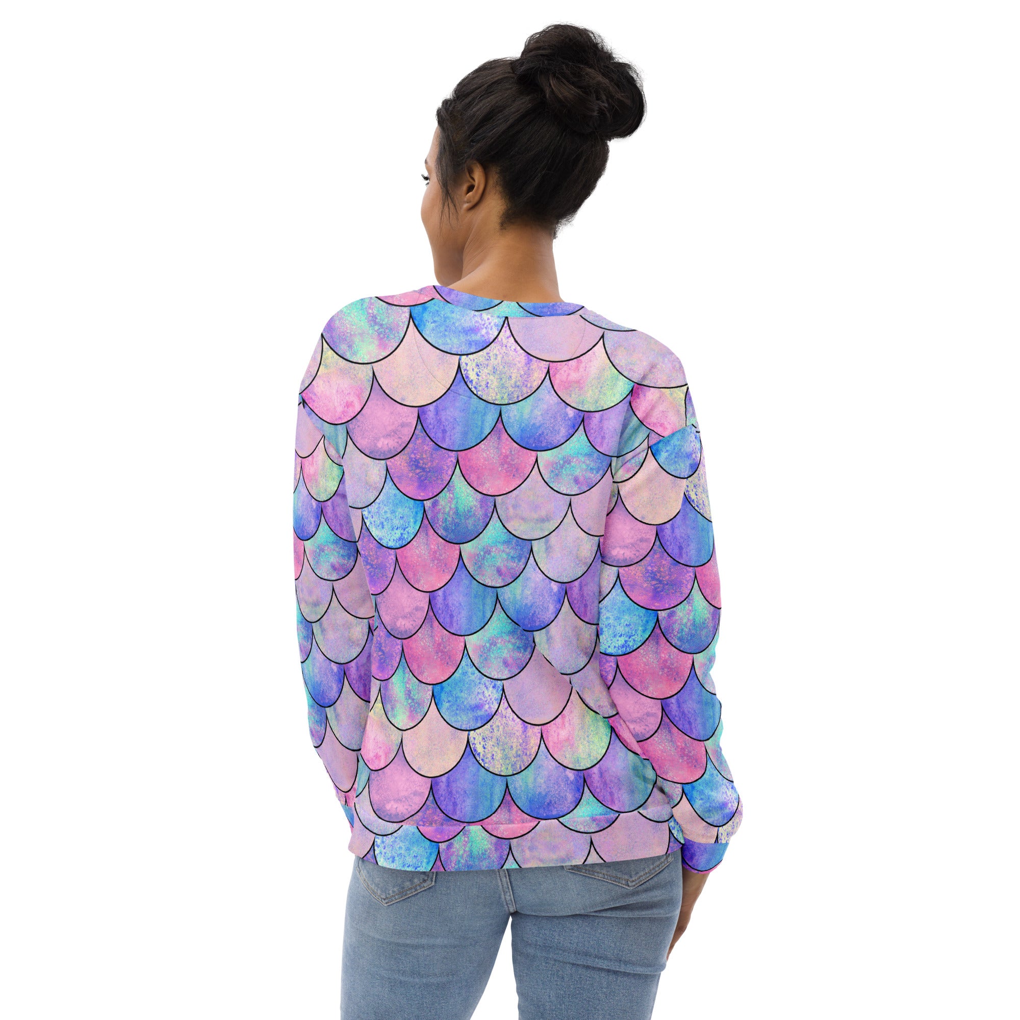 Pastel Mermaid Scales Sweatshirt With Brushed Inner Fleece Fabric