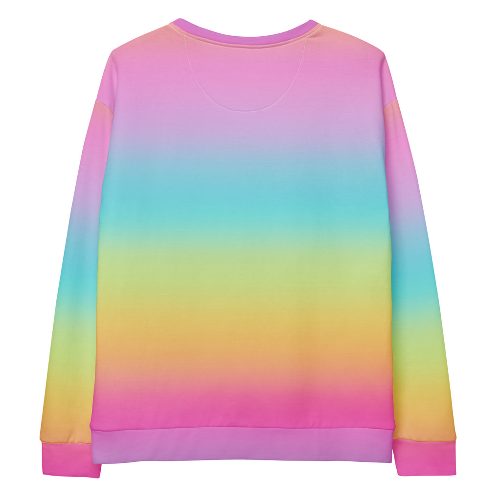 A vibrant rainbow gradient sweatshirt with soft long sleeves and cozy brushed inner fleece fabric