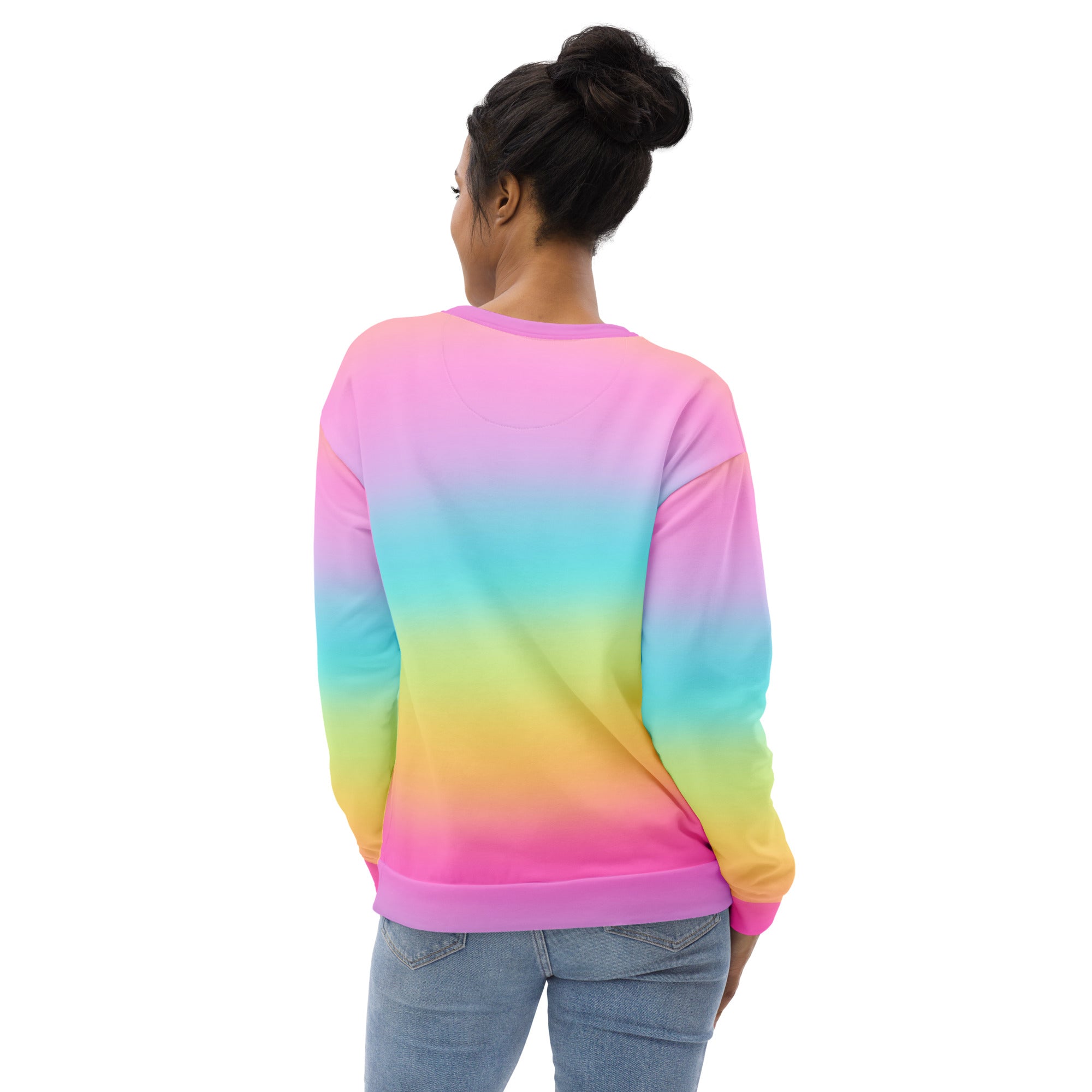 Bright rainbow sweatshirt with long sleeves soft fabric cozy crew neck and brushed inner fleece for warmth