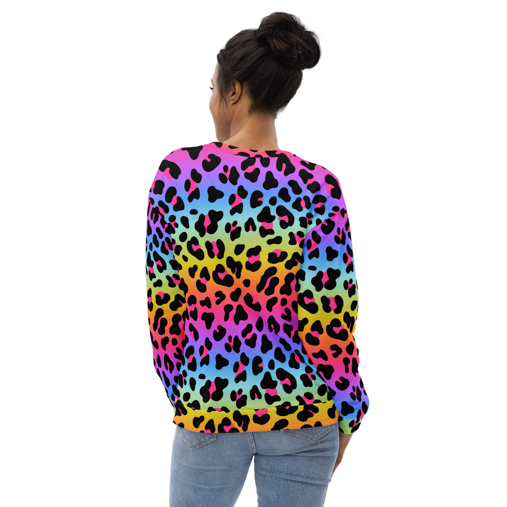 Rainbow Leopard Sweatshirt With Brushed Inner Fleece Fabric