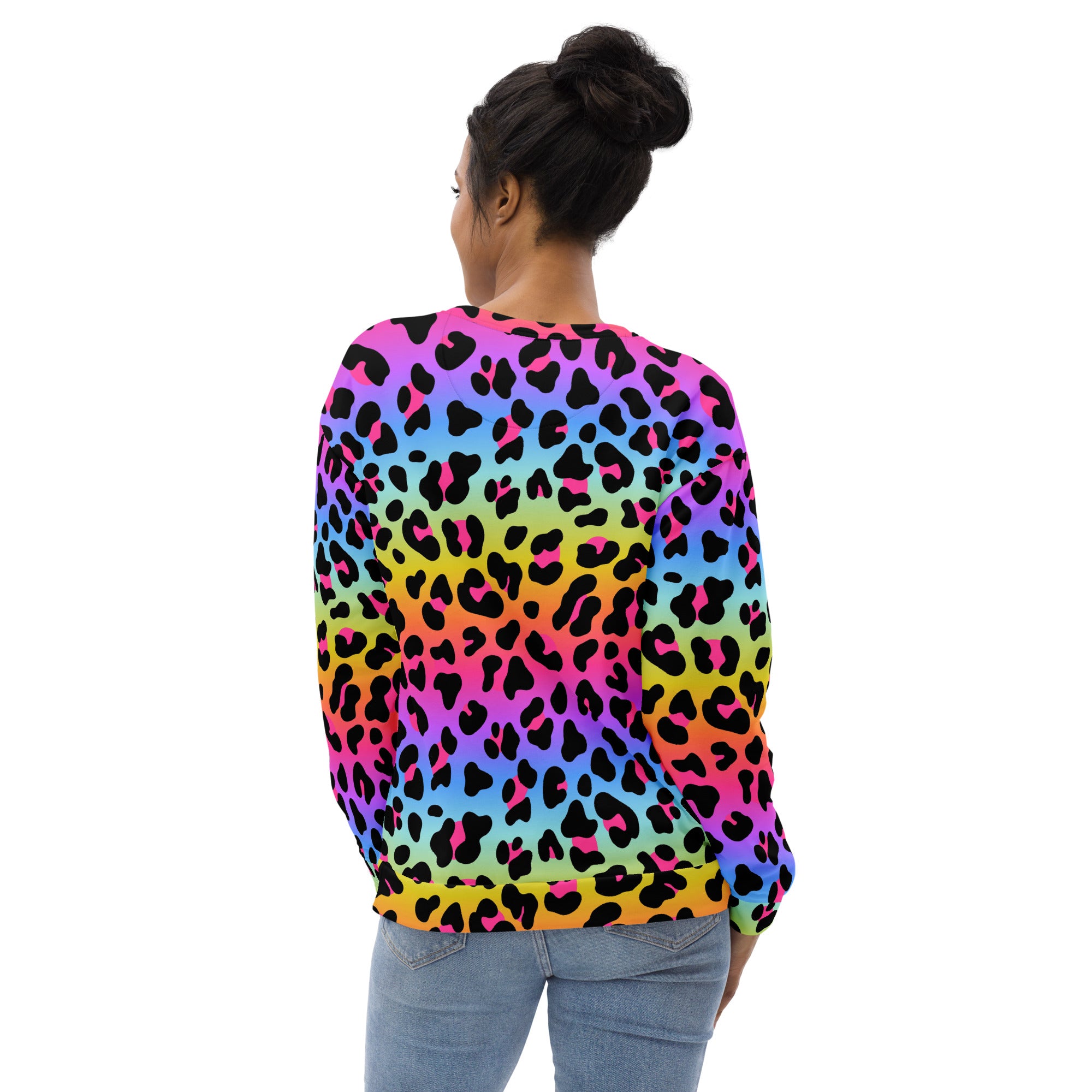 Rainbow Leopard Sweatshirt With Brushed Inner Fleece Fabric