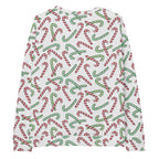 Red And Green Candy Cane Christmas Sweatshirt With Brushed Inner Fleece Fabric