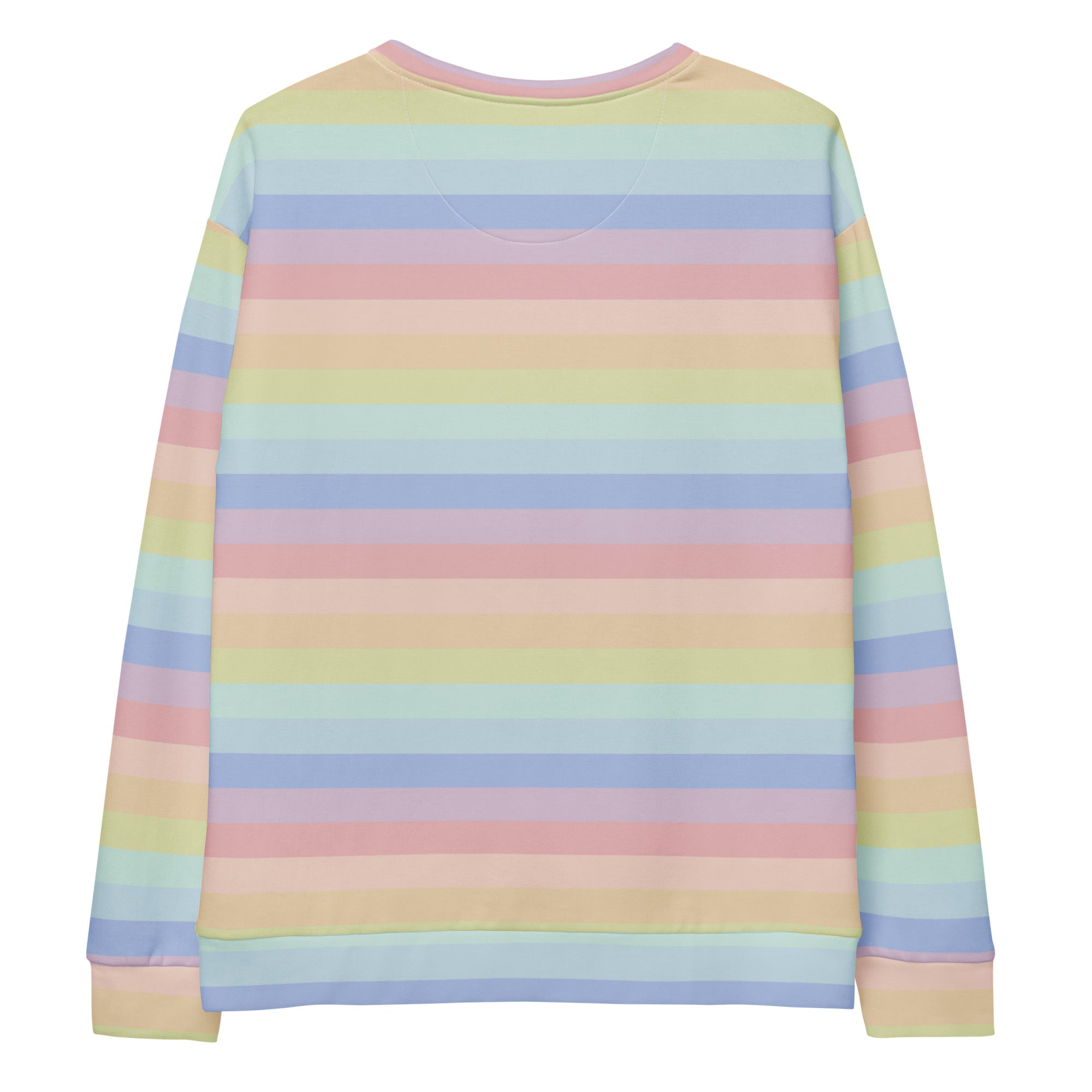 Pastel rainbow-striped long-sleeved sweatshirt with soft cotton fabric and brushed inner fleece for warmth