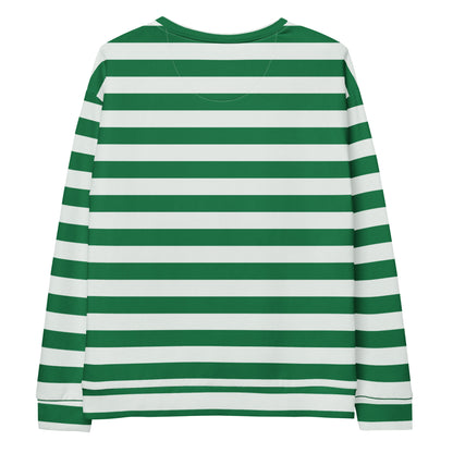 Green and White Candy Cane Striped Christmas Sweatshirt With Brushed Inner Fleece Fabric