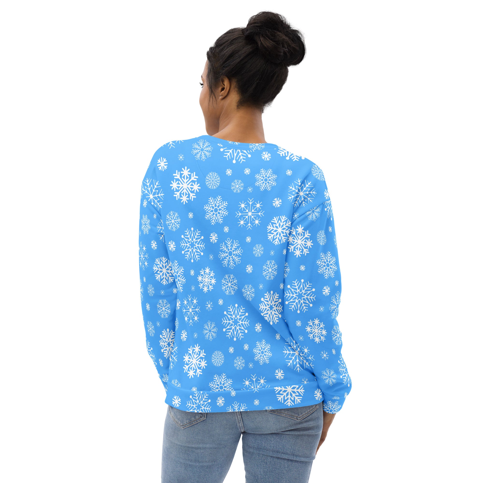 Blue Snowflake Christmas Sweatshirt With Brushed Inner Fleece Fabric