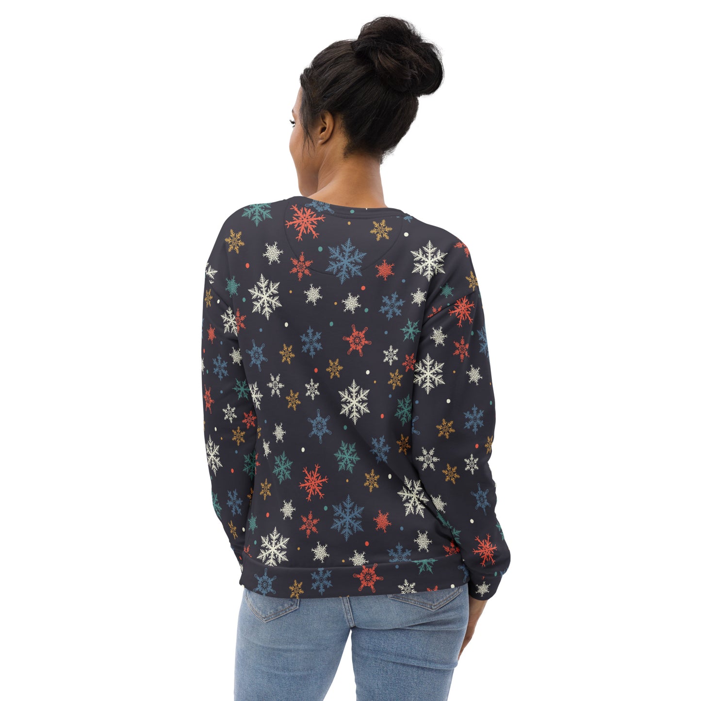 Colorful Snowflake Christmas Sweatshirt With Brushed Inner Fleece Fabric