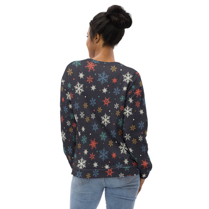 Colorful Snowflake Christmas Sweatshirt With Brushed Inner Fleece Fabric