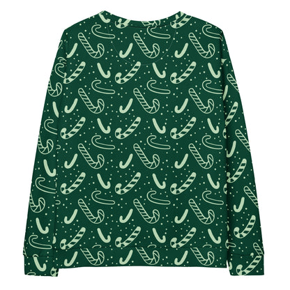 Green Candy Cane Christmas Sweatshirt With Brushed Inner Fleece Fabric