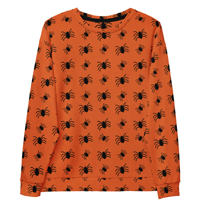 Orange Spider Halloween Recycled Sweatshirt With Brushed Inner Fleece Fabric