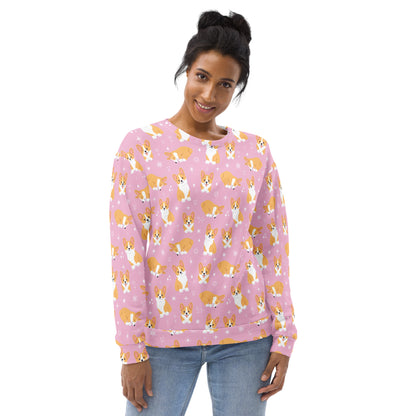 Pink Corgi Dog Sweatshirt With Brushed Inner Fleece Fabric