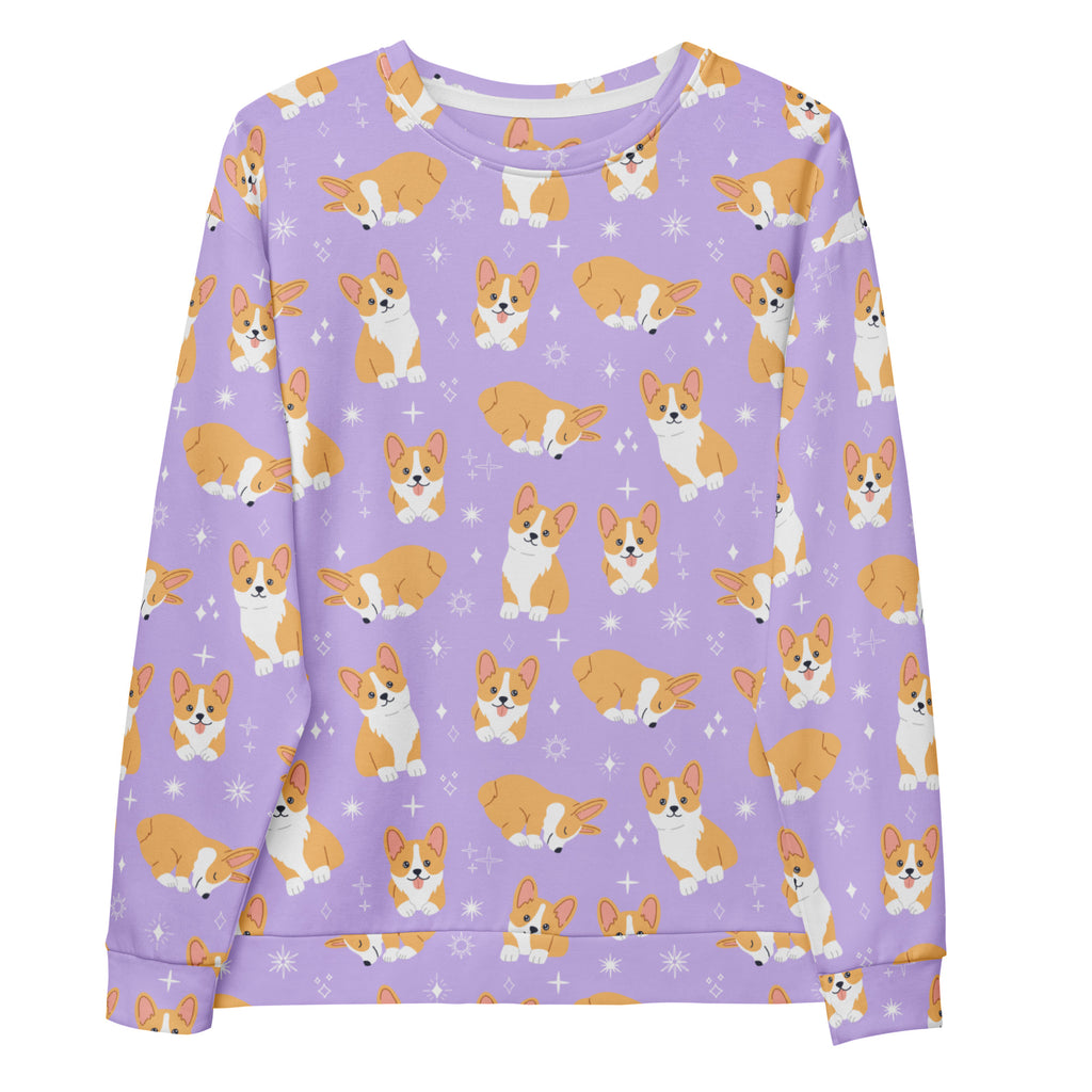 Purple Corgi Dog Sweatshirt With Brushed Inner Fleece Fabric