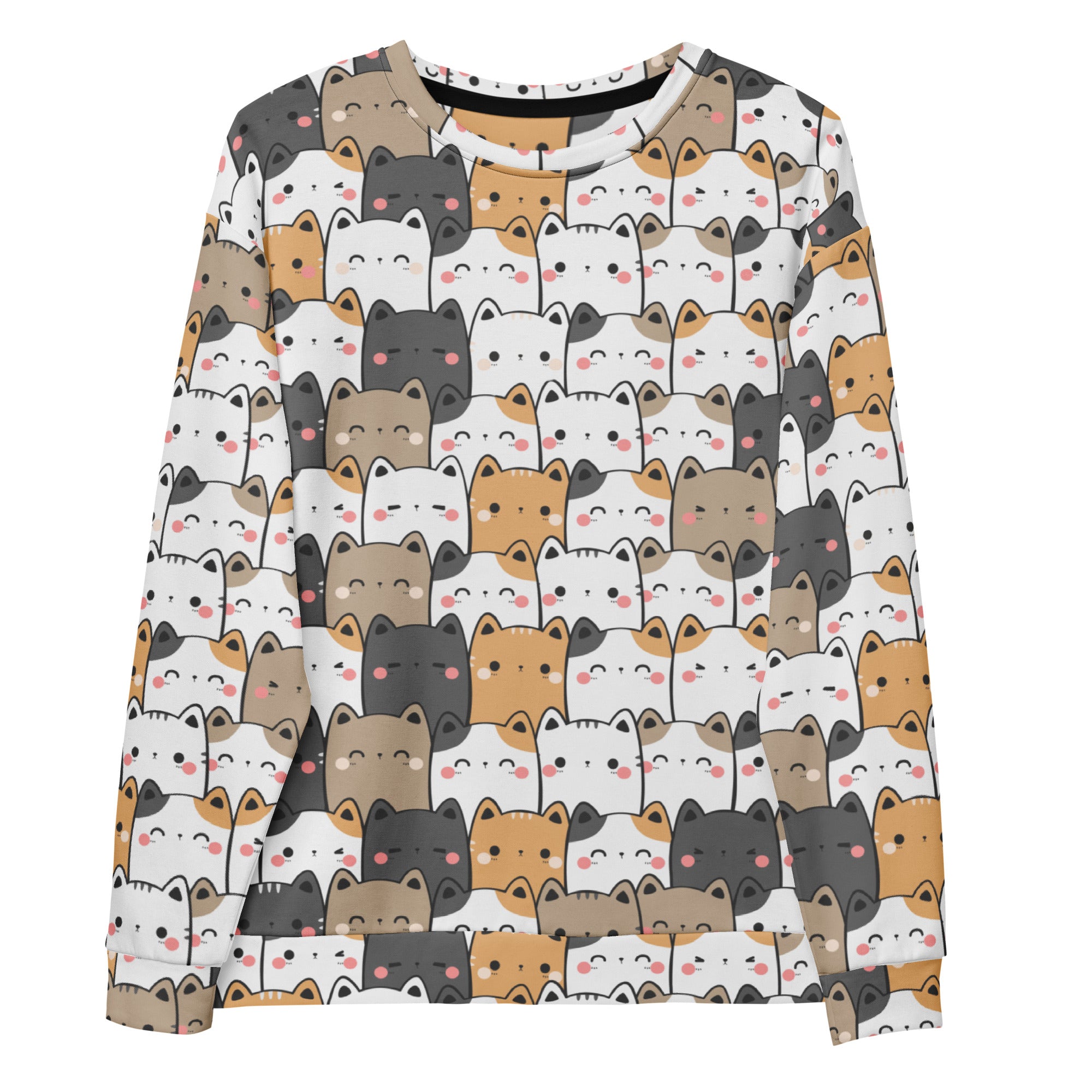 Kawaii Cat Face Sweatshirt With Brushed Inner Fleece Fabric