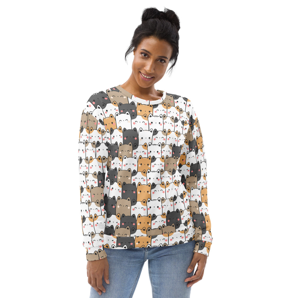 Kawaii Cat Face Sweatshirt With Brushed Inner Fleece Fabric