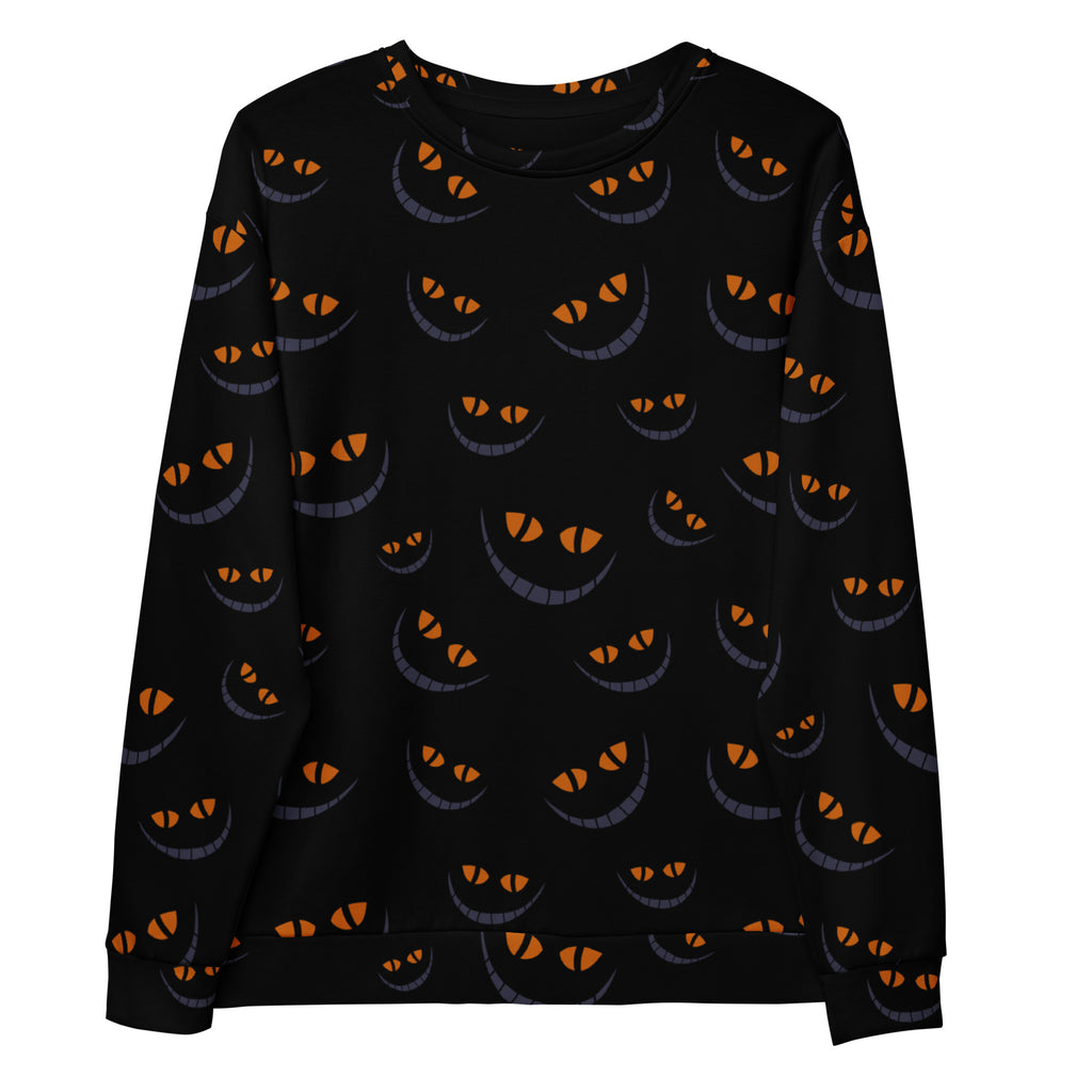 Black Cat Eyes Halloween Sweatshirt With Brushed Inner Fleece Fabric