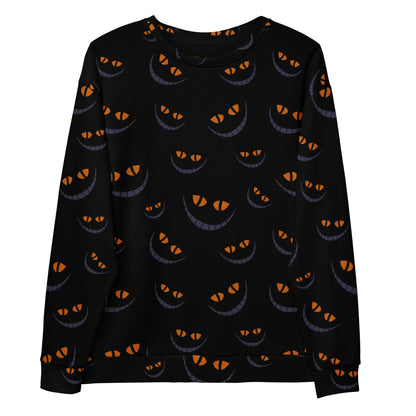 Black Cat Eyes Halloween Sweatshirt With Brushed Inner Fleece Fabric