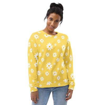 Yellow Daisy Sweatshirt With Brushed Inner Fleece Fabric