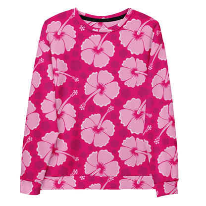 Tropical Pink Hibiscus Sweatshirt With Brushed Inner Fleece Fabric